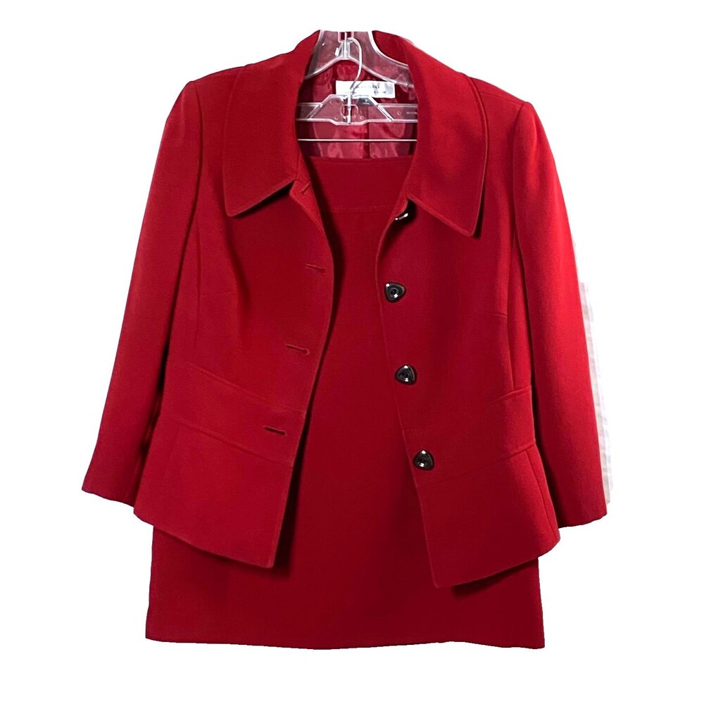 Tahari ASL Skirt Suit Womens Size 8 Dark Red Waist Seam Double Slit Lined